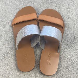 J Crew tan silver slide on sandals NEW never been worn sandals size 6 Women’s